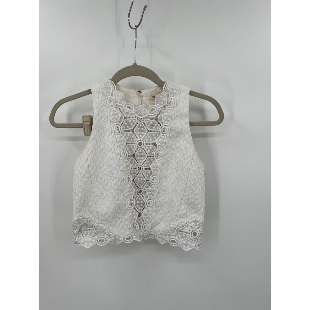 Rebecca Taylor White Lace Eyelet Sleeveless Crop‎ Top Back Zip Size 0